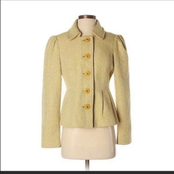 Tabitha Anthropologie Yellow & White Tweed Blazer.  SZ 2 - Picture 3 of 4